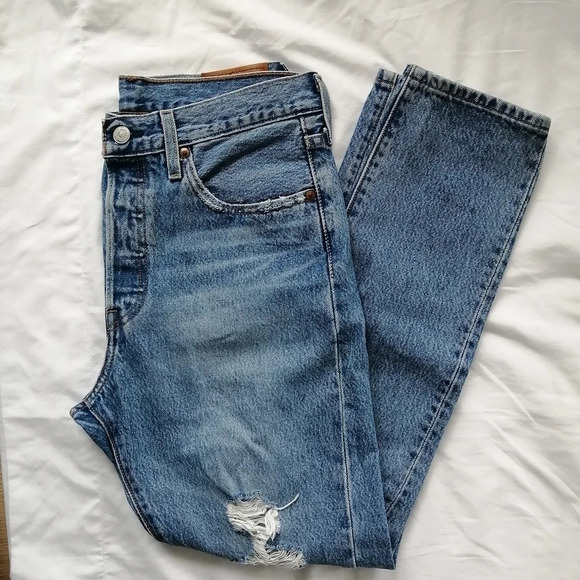 Levi's Premium 501 Skinny Jeans Nice as Pie Blue Distressed High Rise Ankle 28 - Picture 4 of 16